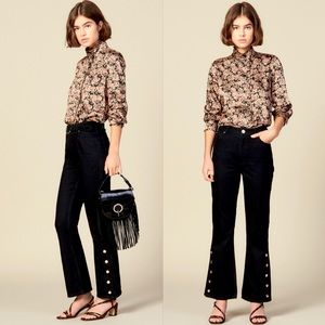 Sandro Flare jeans with slits 36 NWT gold buttons